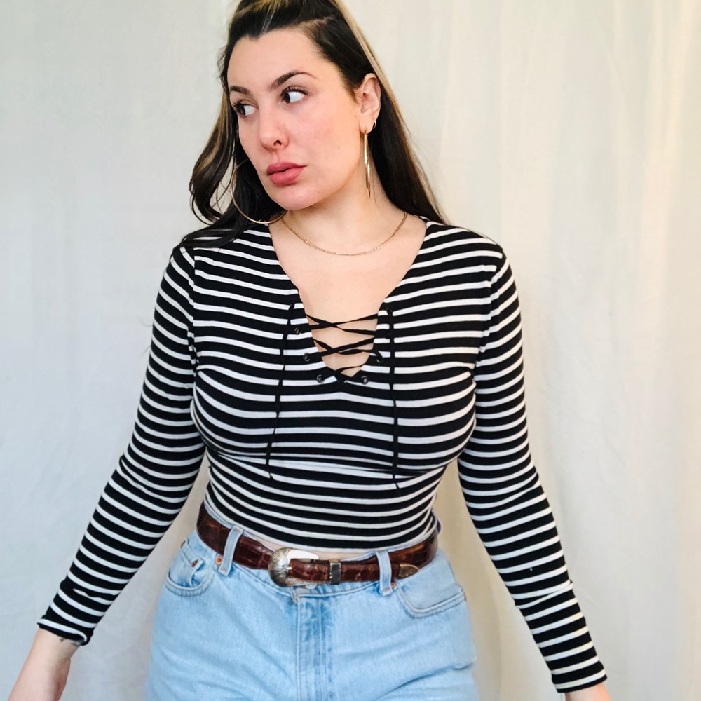 Topshop striped tie up crop top
